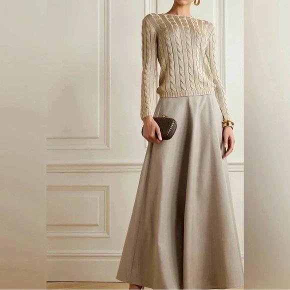 Ralph Lauren Sweaters - Ralph Lauren Women’s Gold Metallic Cable Knit Cotton Blend Crewneck Sweater M